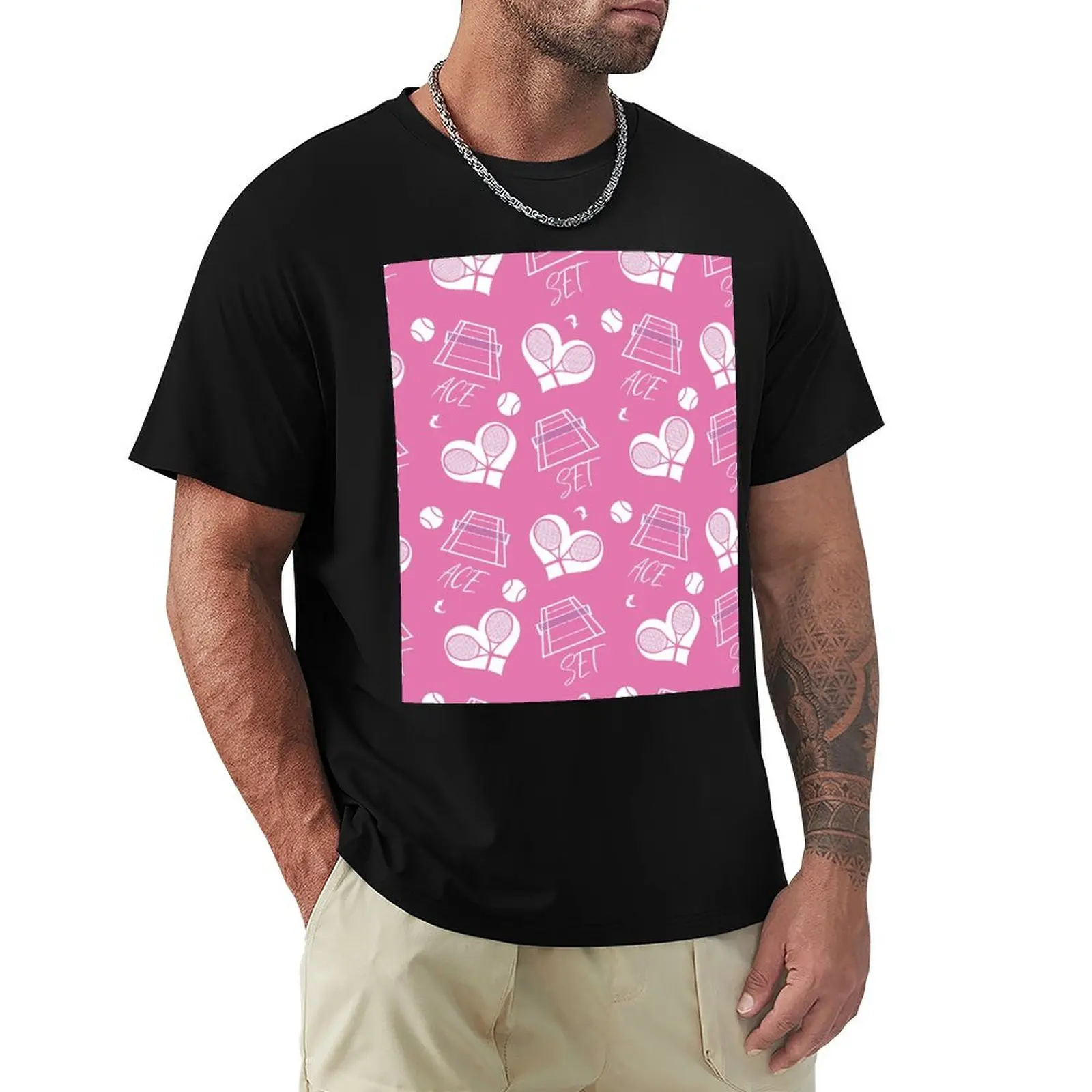 

Cute tennis pattern on pastel pink T-Shirt tshirts personalised street wear basketball graphic tees men clothings
