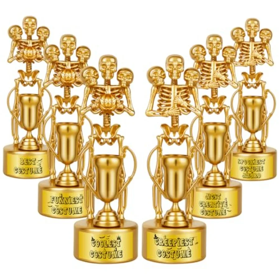 6 Pack Halloween Trophy Best Costume Trophy Skeleton Trophies, Halloween Trophy Awards for Adults Halloween Party Prizes Contes