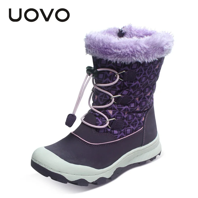 4-14 Uovo Brand 2020 Winter Shoes Girls New Children'S Snow Boots Big Kids Princess Shoe Warm Plush Fashion Middle Tube Boots