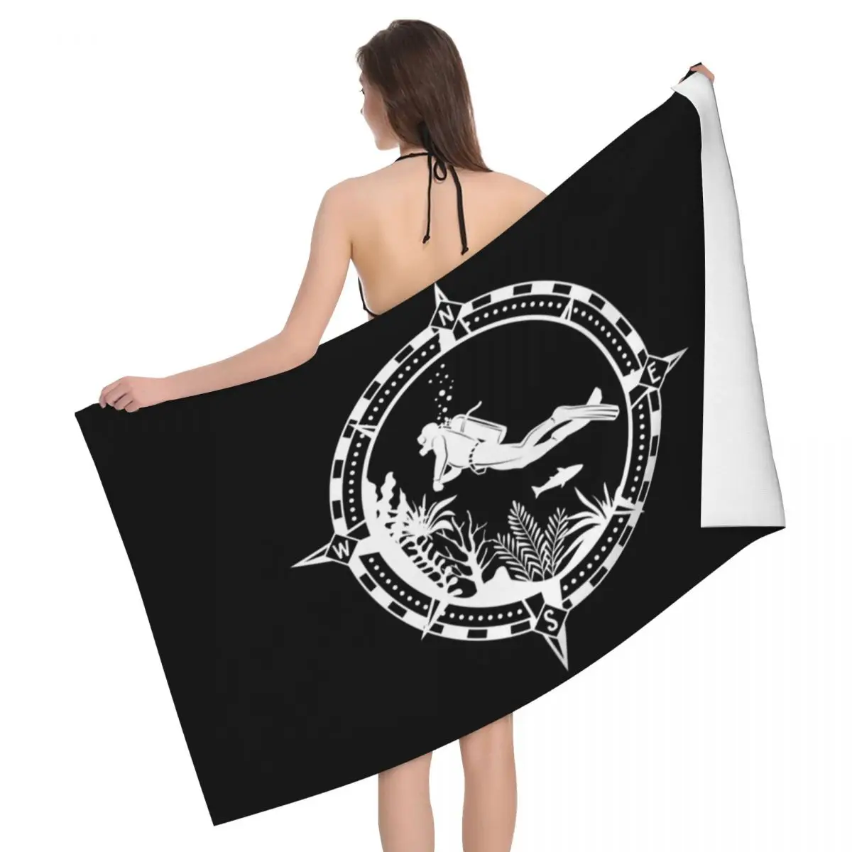 

Diver Scuba Diving Compass Dive Beach Towel Quick Dry Super Soft Microfiber Shower Sauna Towels