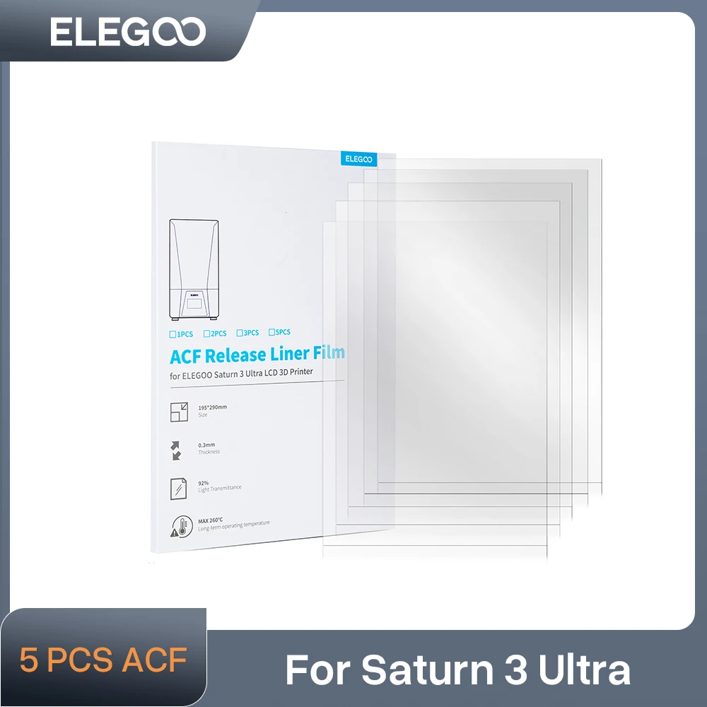 ELEGOO-ACF Release Films Set, Peças Impressora 3D, Filamento Filamento, SATURN 3 Ultra MSLA, 0,3 milímetros de Espessura, 5PCs