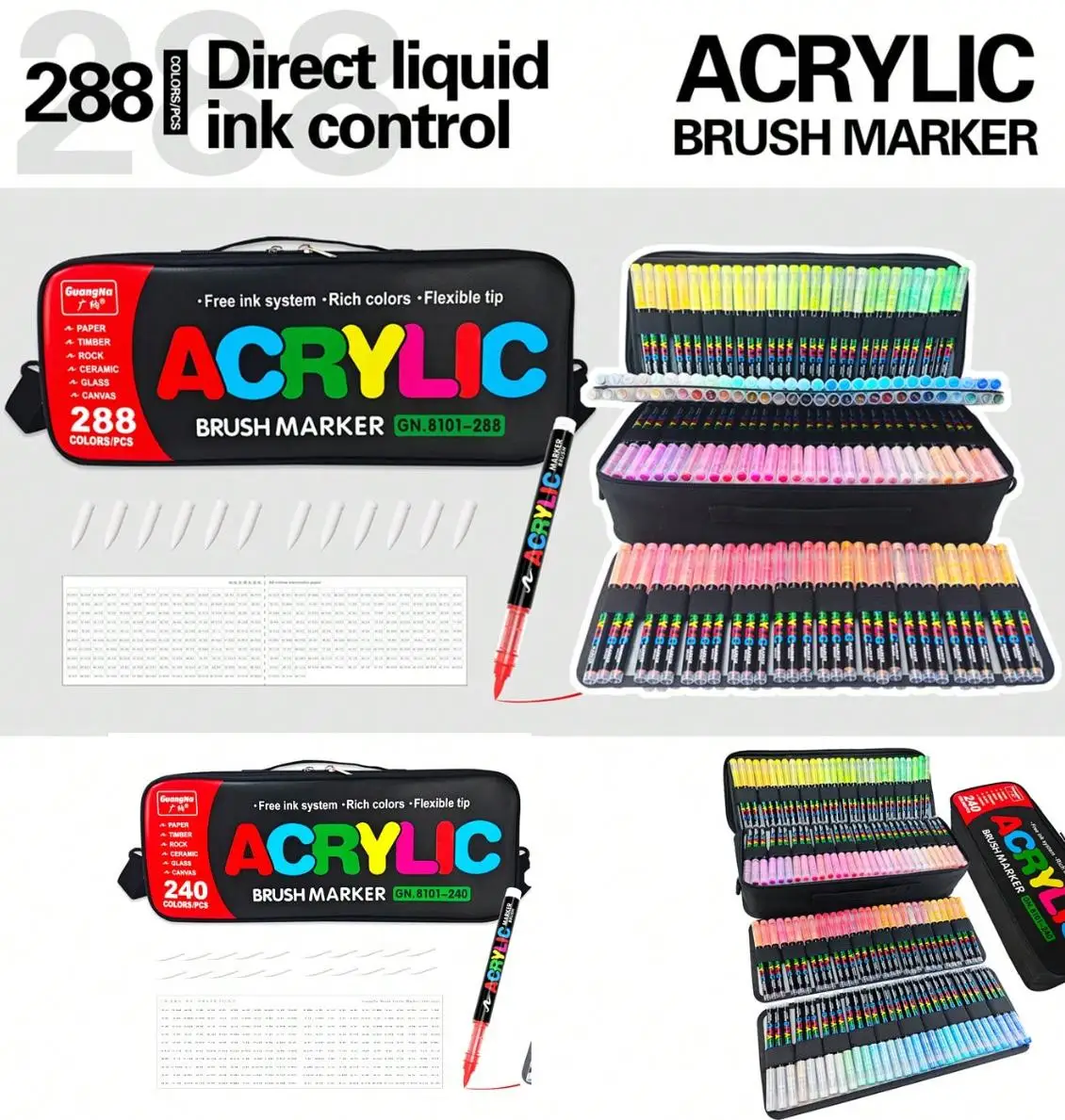 240/288 Colors GN Set Acrylic Paint Markers Brush Tip Paint For Rock Painting Festival Gift DIY Art Pens Comes With Storage Bag
