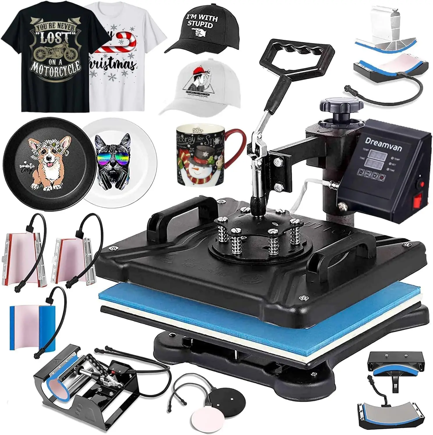 

8 in 1 Heat Press Machine for t Shirts Professional Heat Transfer Machine12" X 15"Swing Away Shirt Printing Multifunctional