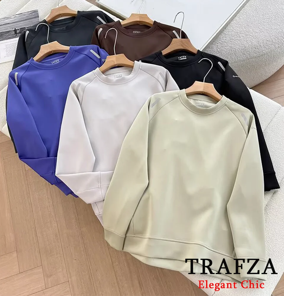 

TRAFZA Unisex Casual Sweatshirt Couple Size Loose Fit Pullover Sweatshirt New 2025 Spring Summer Fashion City Walk Sporty Tops