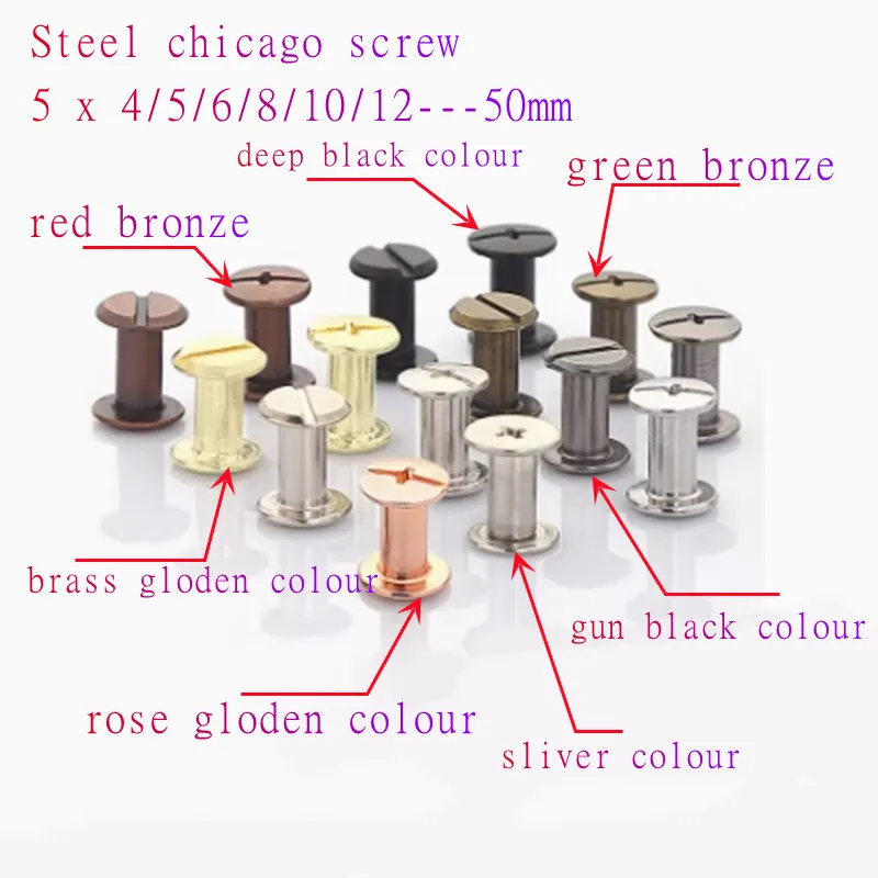 10pcs-20pcs/lot D5(M4) Black gloden sliver bronze colour chicago screw  Account Books Screw,Books Butt Screw, Photo album screw