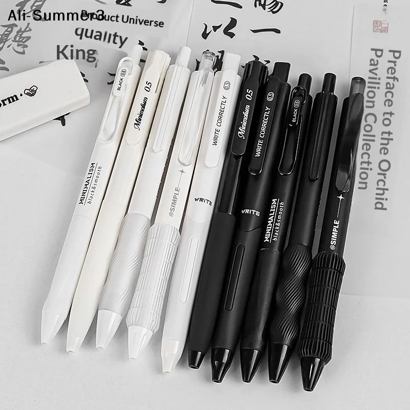 【Au】【A3】5pcs Retractable Gel Pen Korean Fashion Transparent Writing Pen Quick Drying ST/CS Tip 0.5mm Black Ink Scrapbook Pen