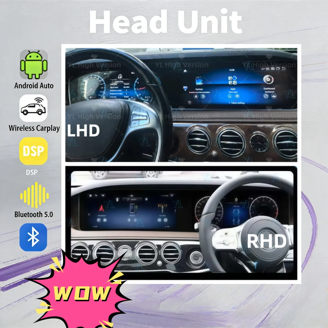 

Двухэкранный автомобильный радиоприемник с CarPlay для Mercedes-Benz S-Class W222 2018-2023, Android Auto, GPS-навигация, мультимедийная система, Bluetooth 5.0, 4G