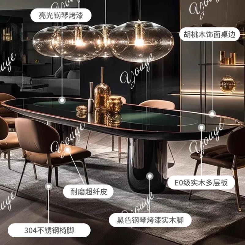 A36 Italian light luxury solid wood dining table and chairs combination villa restaurant custom high-end oval home dining table