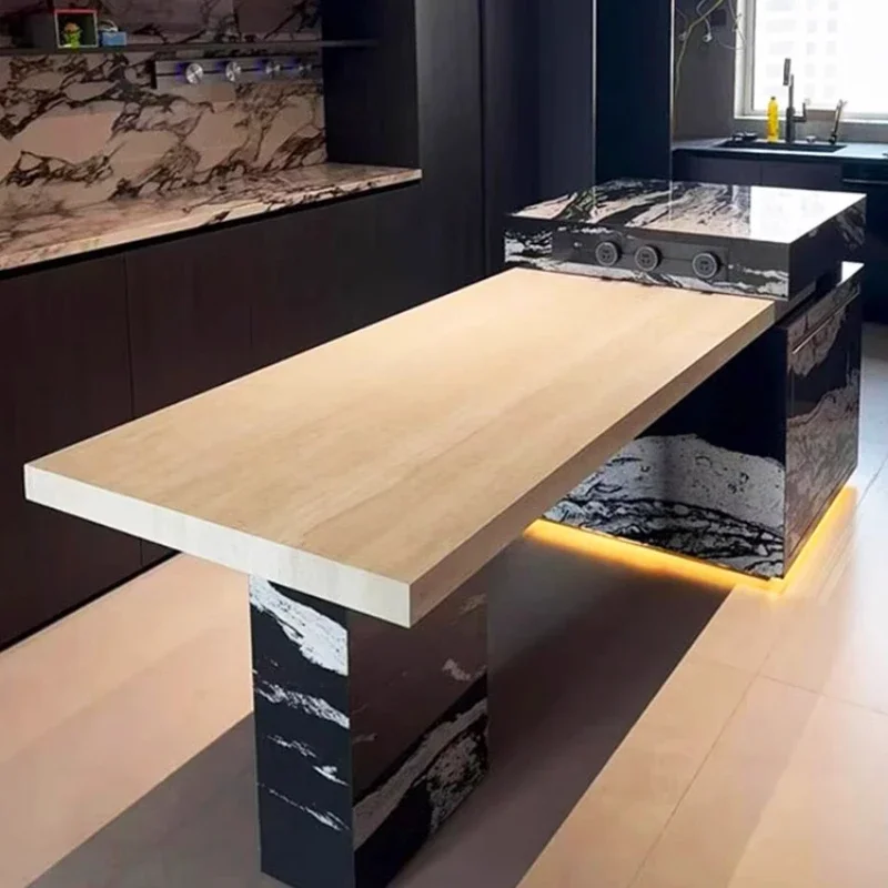 

Telescopic rock slab island dining table integrated modern simple small apartment home guide multi-function