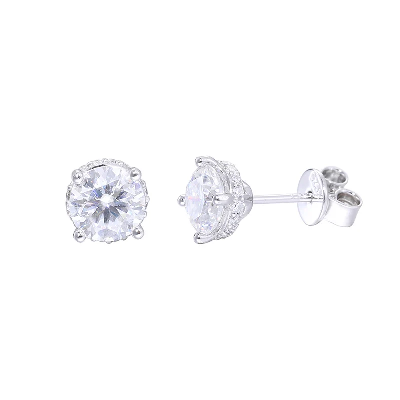 1 Pair Moissanite S925 Sterling Silver 6mm Round Stud Earring for Men Women Hip Hop Earrings Bling Ice Out Rapper Jewelry