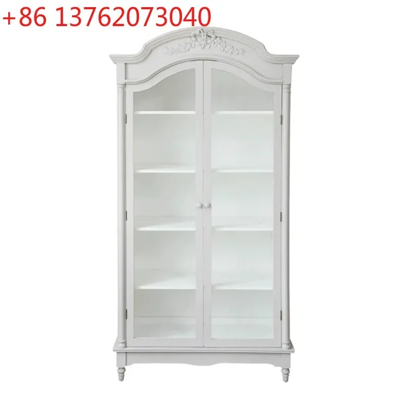 

American light luxury solid wood bookcase simple living room glass door carved open storage decorative cabinet