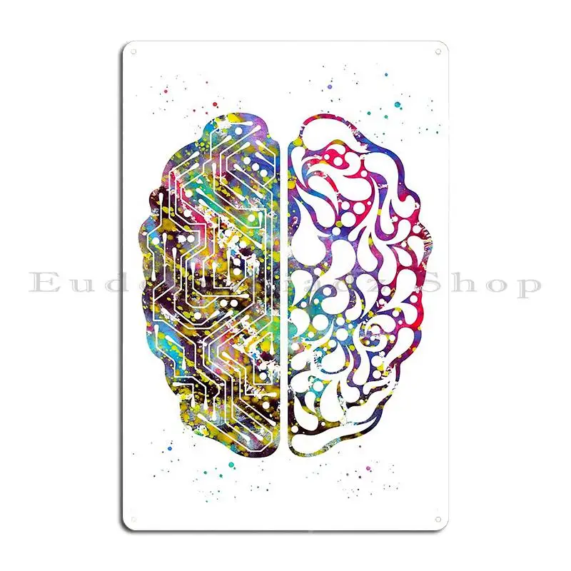 Artificial Intelligence Brain Anatomy Metal Sign Character Wall Decor Bar Cave Designing Pub Mural Tin Sign Poster