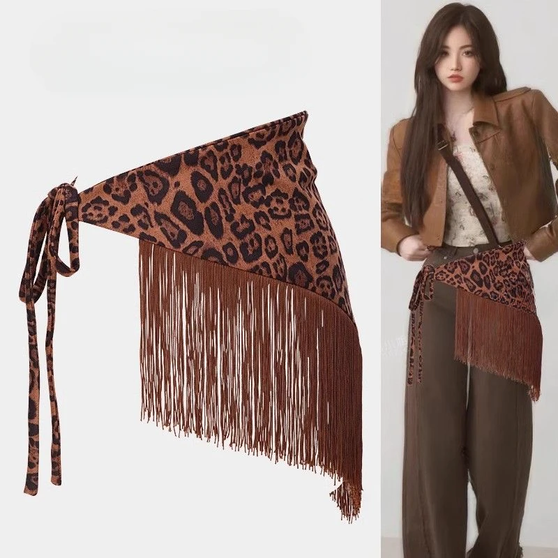 Y2k – jupe à franges esthétiques imprimé léopard pour femmes, Mini jupe trapèze à bandes, Sexy, personnalité irrégulière, Harajuku, Vintage