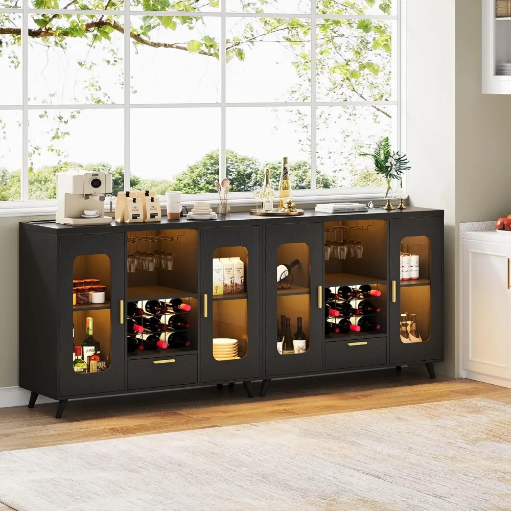 ตู้บาร์ไวน์ LED ทันสมัยพร้อมปลั๊กไฟ ที่วางแก้ว และช่องเก็บของด้านข้าง