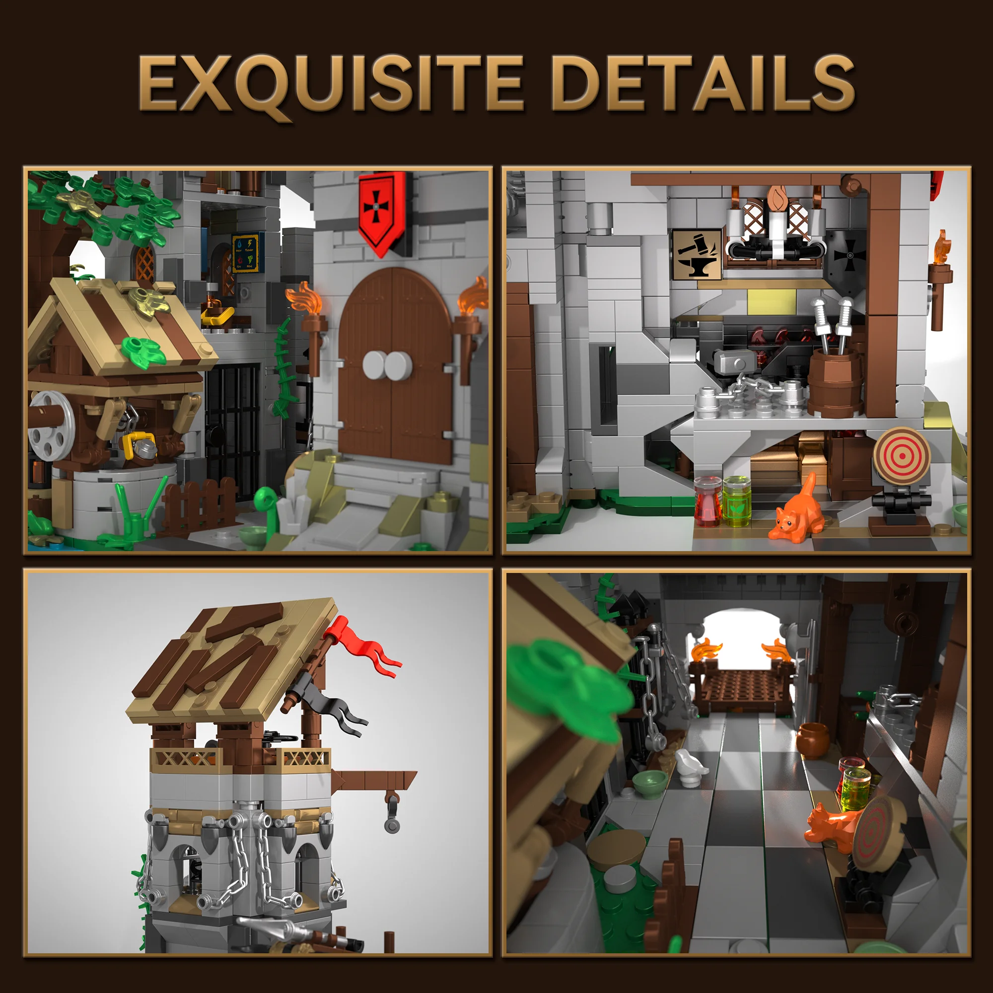 ตัวต่อบล็อกปราสาทอัศวินยุคกลาง 2568 ชิ้น แบบจำลองถนน MOC ของเล่นประกอบชุดตกแต่ง เหมาะเป็นของขวัญวันหยุด