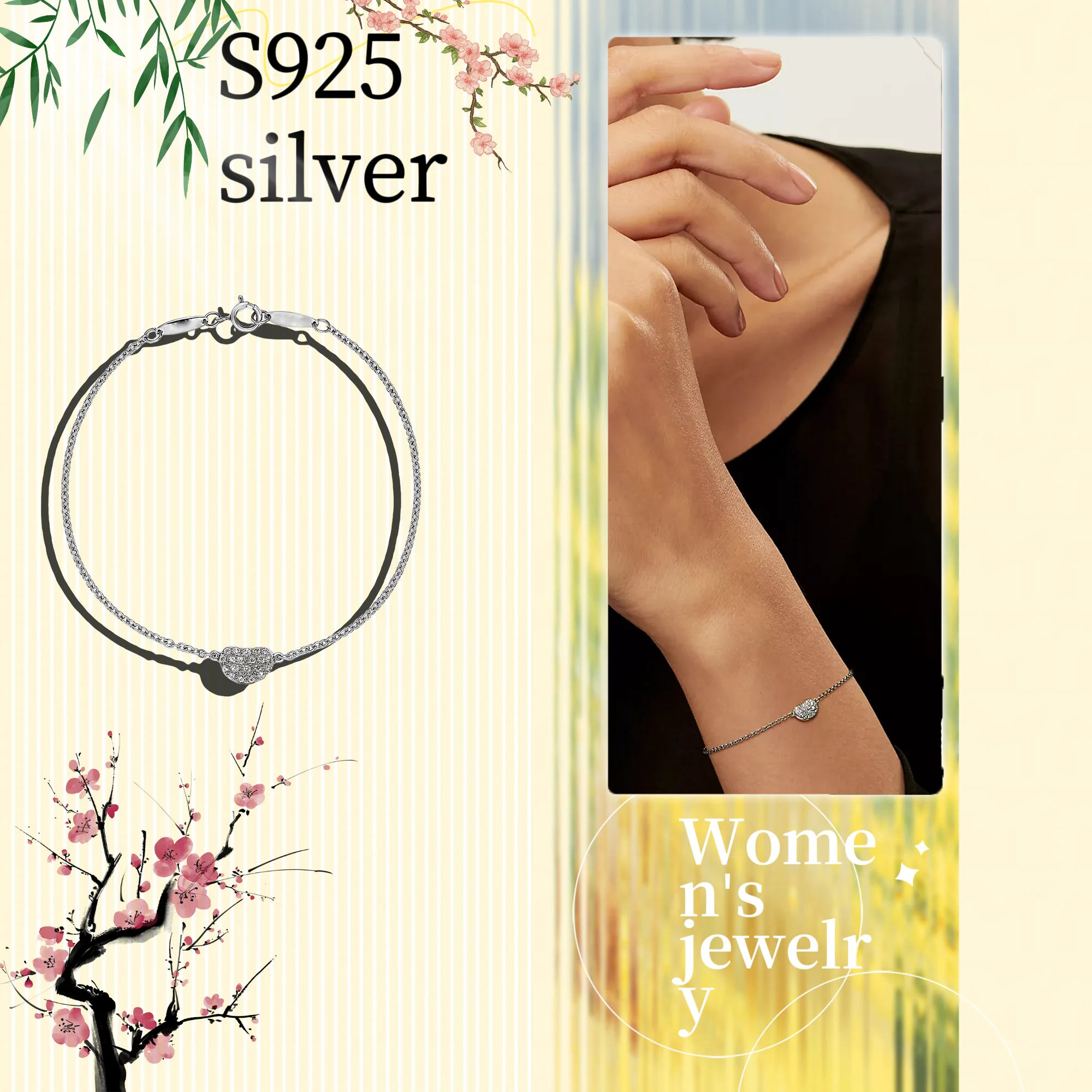 

Pea semi-circular bracelet made of pure silver S925 T home style women's jewelry gift for wife to touch the skin