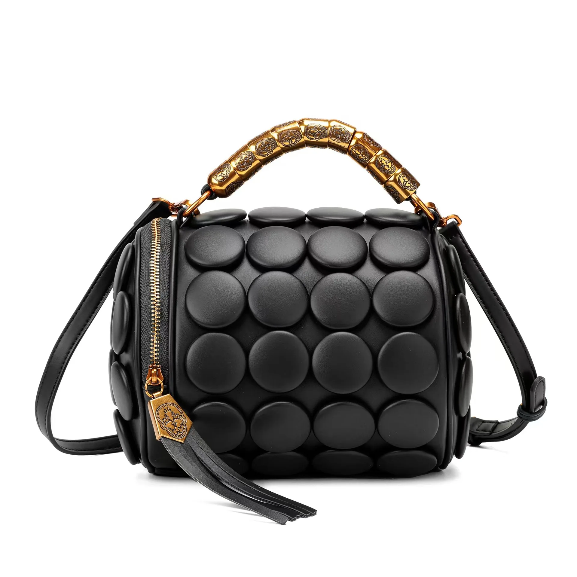 

2026 New Style Women's Round Bag Handmade Bag with Buttons - Versatile Crossbody Bag with Pillow Handle Bag