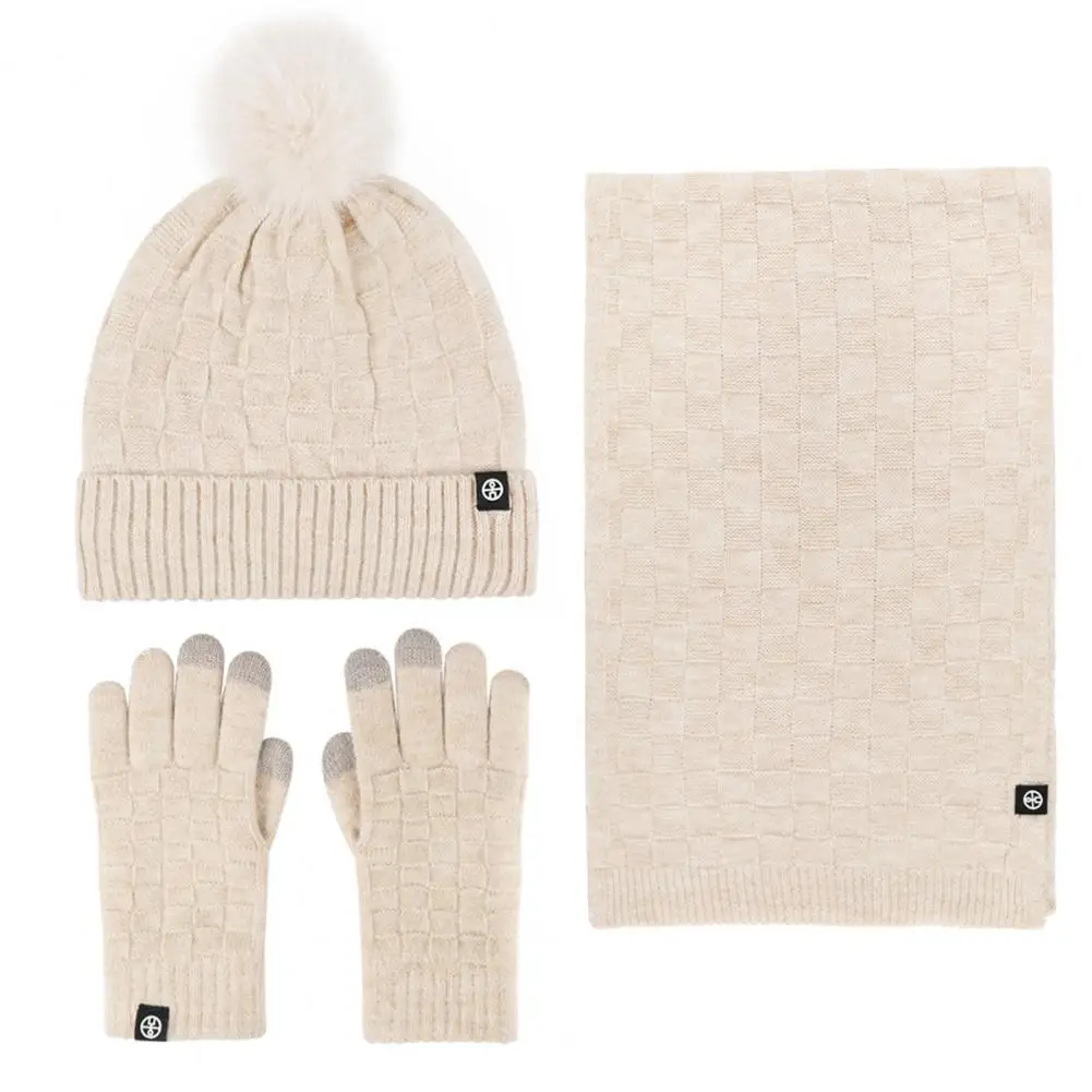 Chapéu cachecol luvas conjunto 3 peças gorro de inverno chapéu longo cachecol luvas conjunto para mulheres bola de pelúcia decoração luvas de malha quente