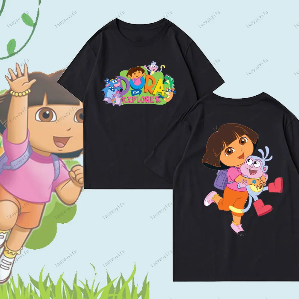 تي شيرت دورا ذا اكسبلورر اللطيف هاراجوكو بنمط الرسوم المتحركة للجنسين والنساء والرجال سويت شيرت قطني عالي الجودة موضة الشارع #6