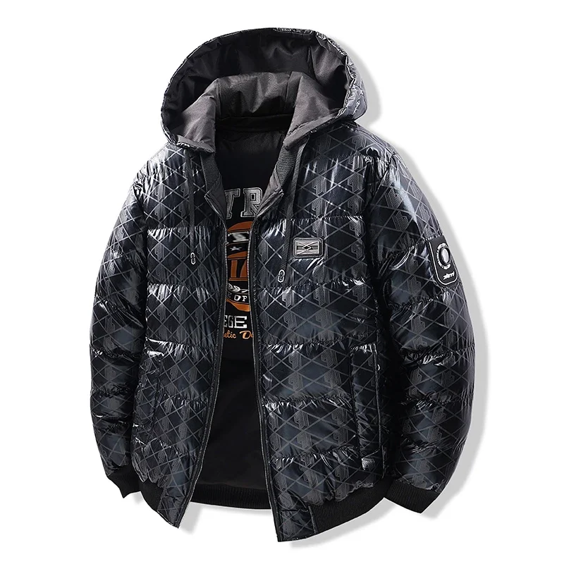 Gorasion Men's Thick Cotton Padded Clothes Autumn Winter Can Be Worn on Both Sides Printed Warm Jackets and Hooded Down Jackets