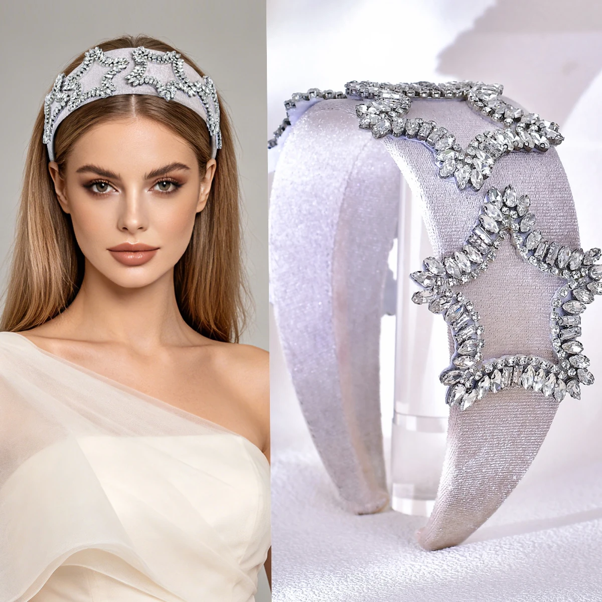 

Fashion European American Style Wide Rhinestone Headband, Tassel Heart Versatile Hairband, Women's Party Hair Accessories SA151