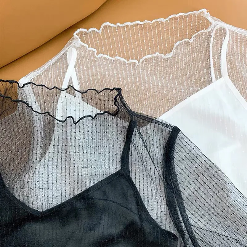 ของผู้หญิงมาแรงเสื้อสุดเซ็กซี่แบบสวมหัวเสื้อยืดสำหรับผู้หญิงเสื้อยืดตาข่ายลูกไม้แขนยาวแบบโปร่งสำหรับผู้หญิงเสื้อยืดตาข่ายเซ็กซี่