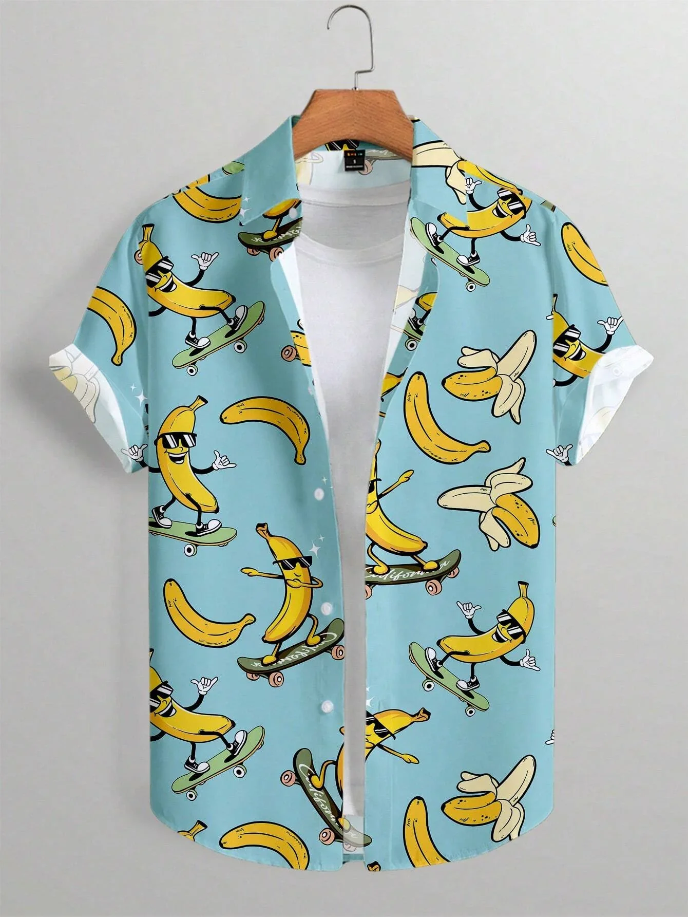 Men's lapels party shirt casual short-sleeved summer novel banana 3D animation printed shirt men's clothing tops