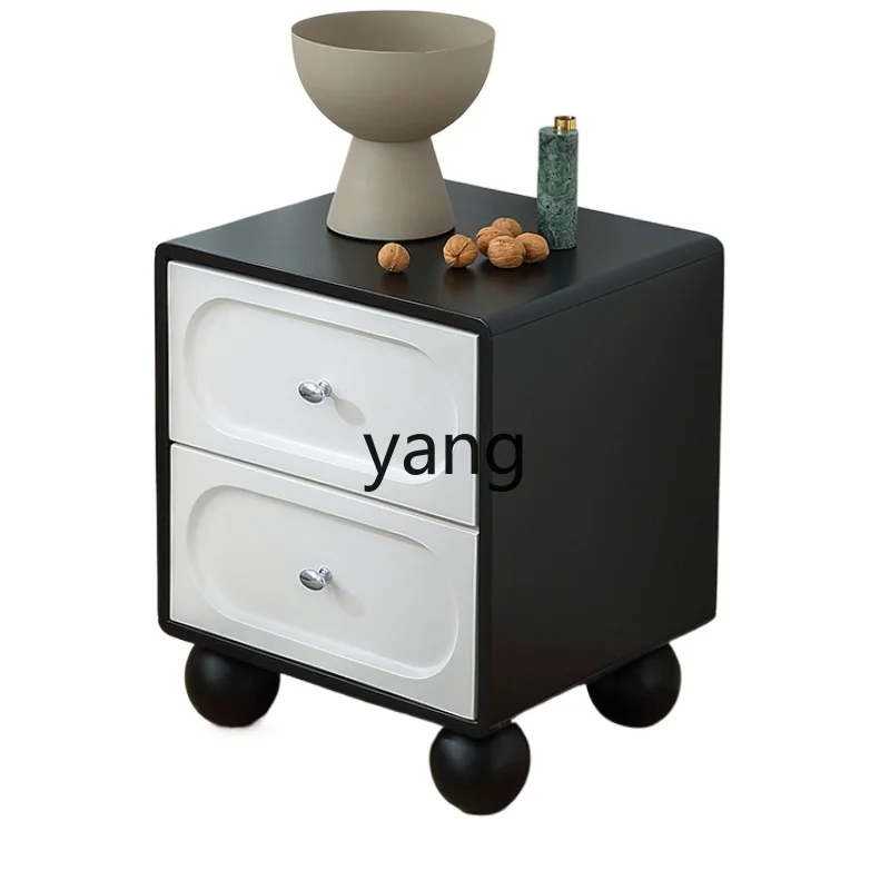 LMM Chinese Style Bedside Table Bedroom Modern Minimalist Black White Solid Wood Retro Bedside Cabinet