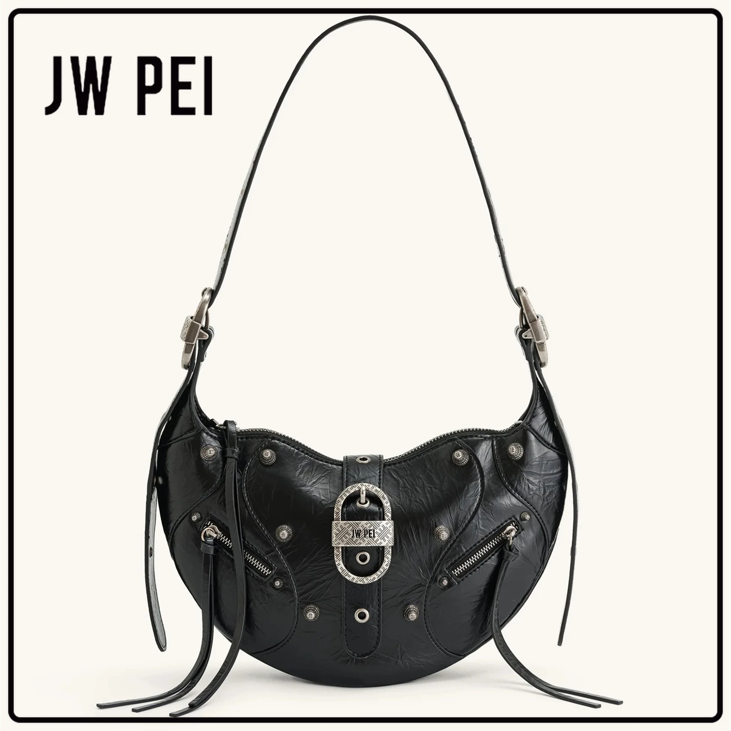 

JW PEI Croissant Biker Bag Waxed Leather Eco-Friendly Crossbody Purse Spacious Shoulder Bag Women Street Style Large Capacity