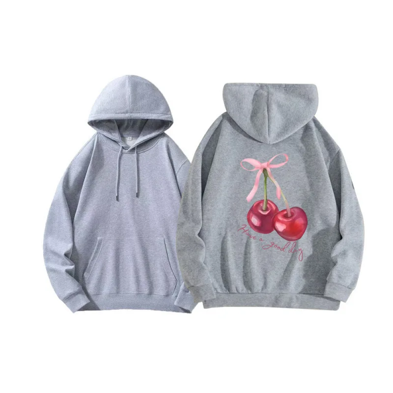 Felpa con cappuccio abbinata da uomo e da donna alla moda, ampia e versatile in stile americano con design di coppia stampato e pul con cappuccio