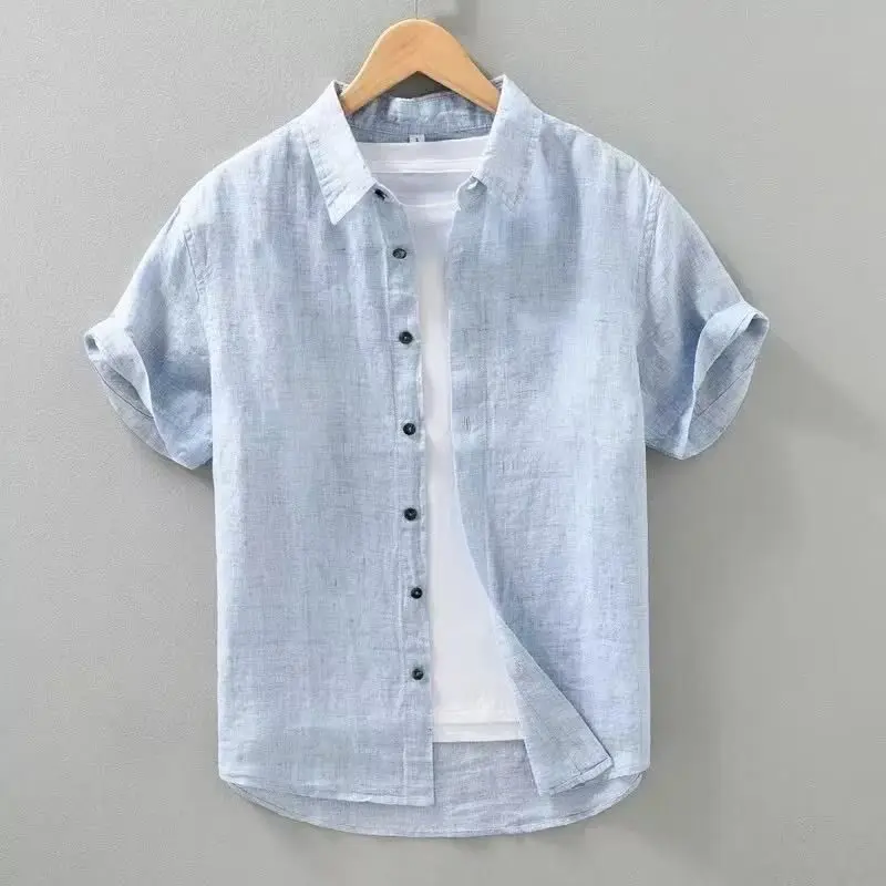

Men's Short Sleeve Shirt Fashionable Color Loose Fit Cotton Breathable Summer Thin Shirt Japanese Style Retro Feel