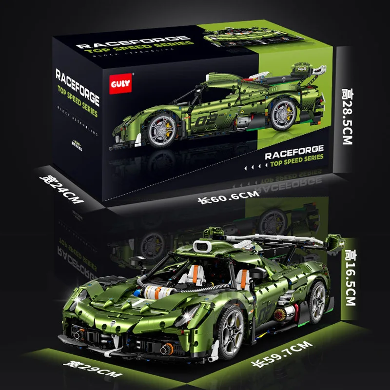 3838pcs 1:8 Sports Car Building Block GULY 10628 MOC Race Car Remote Control Supercar Technology Model Bricks Toy for Boys Adult