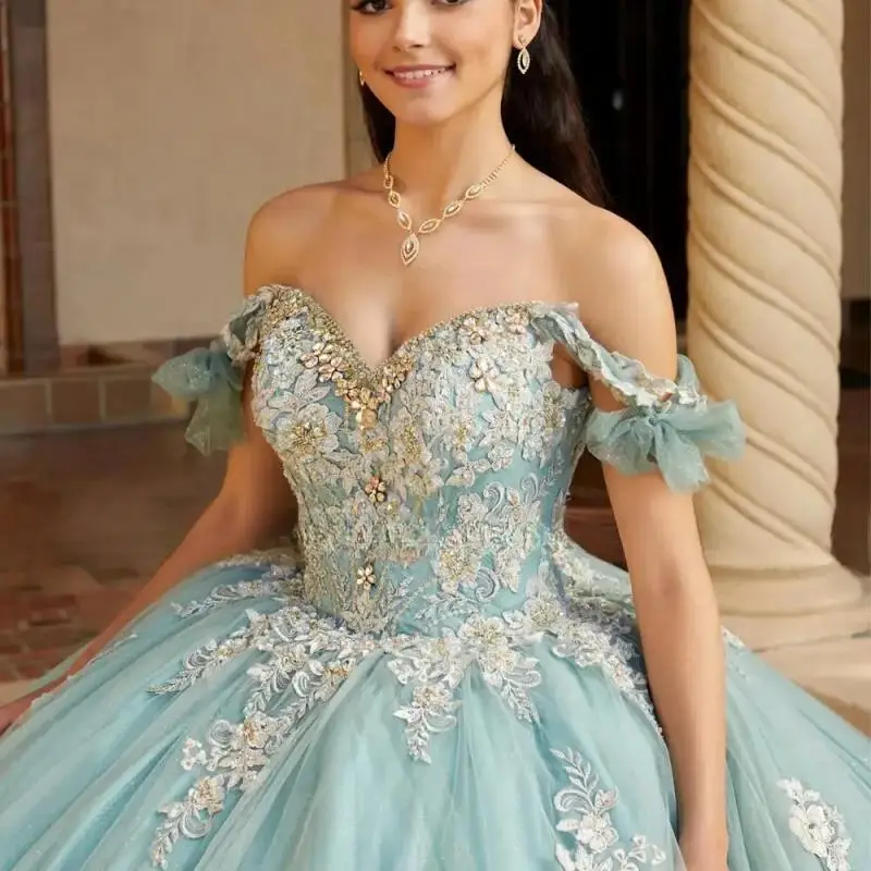 

Blue Princess Quinceanera Dresses 2024 Flower Ball Gown Sweet 15 16 Dress Vestidos De 15 Anos Quinceañera Pageant Birthda