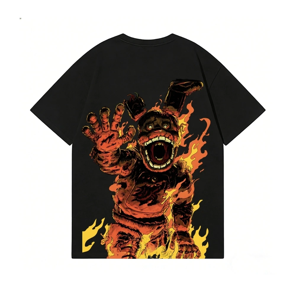 Five Nights At Freddy's Front Back Printed T-shirt Horror Game Springtrap Graphic Tee Harajuku Streetwear Cotton Oversized