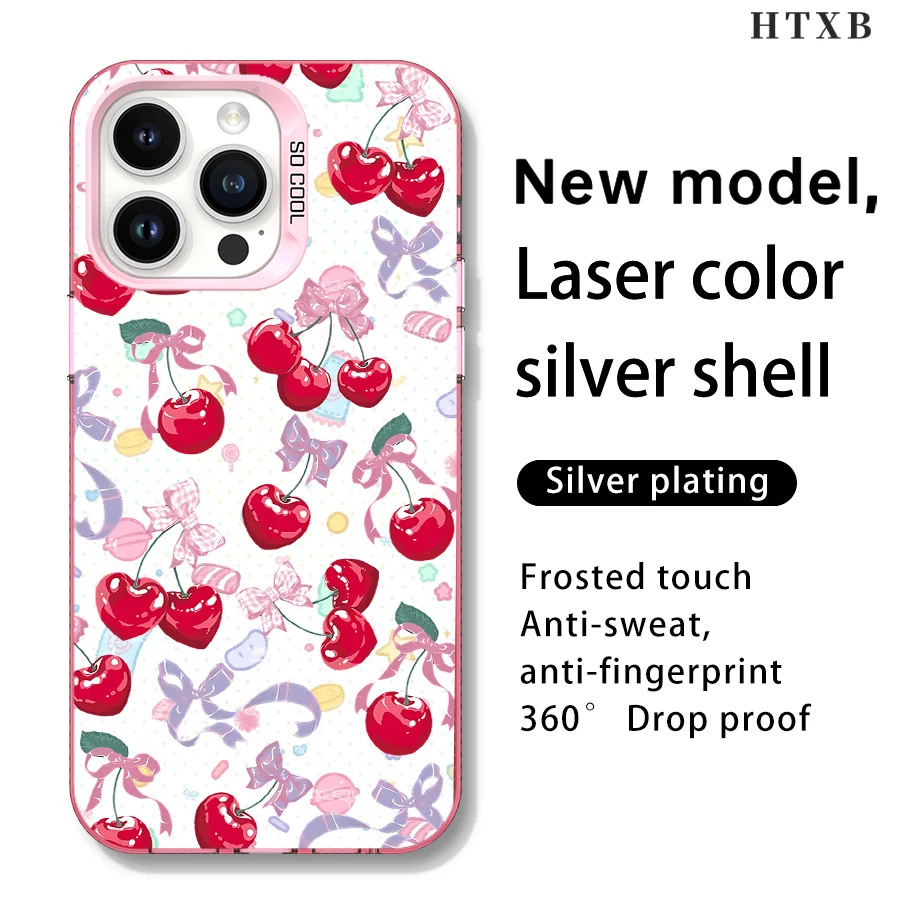 أزهار الكرز الحمراء الساطعة والقوس الأزرق الفاتح لهاتف iPhone 17 إلى 11 Pro Max Plus