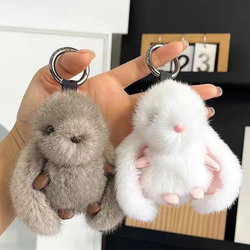 Colorful Key Chain Jewelry Gifts New Cute Fluffy Rabbit Fur Pompon Bunny Keychain Bag Pendant For Couple Car