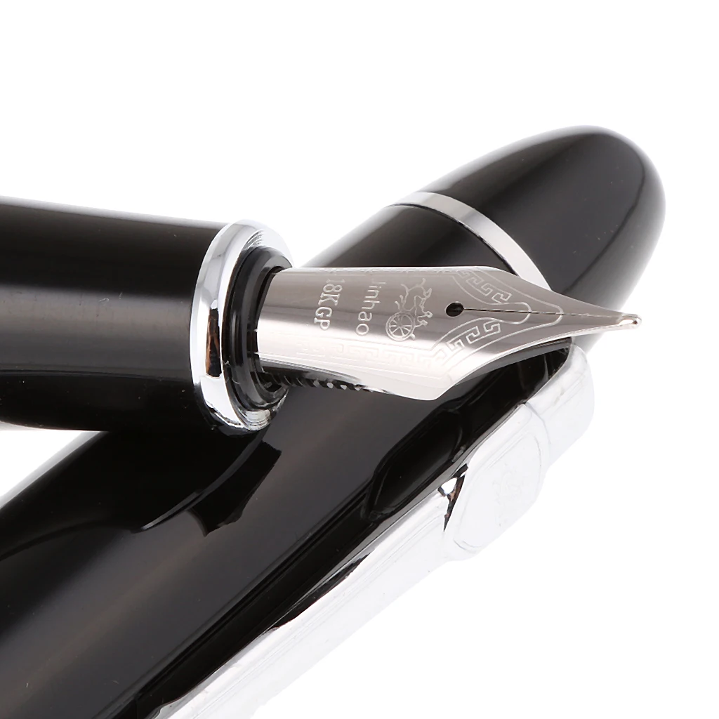 Medium Nib Fountain Pen Black Metal Barrel Luxury Deluxe Portable Pen Kit for Creative Writing and Business