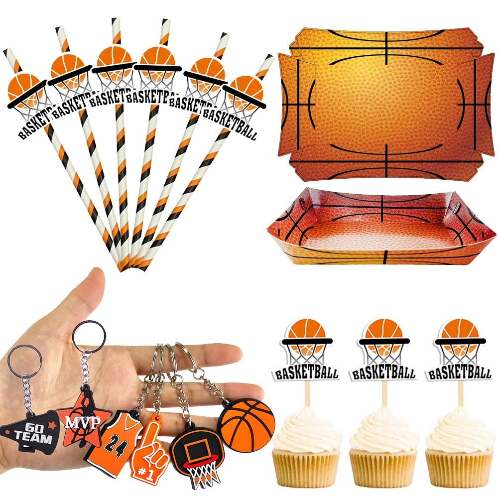 Basketball Birthday Party Supplies Favors Basketball Paper Straws Cupcake Toppers Keychain Boat Box Sport Basketball Party Decor