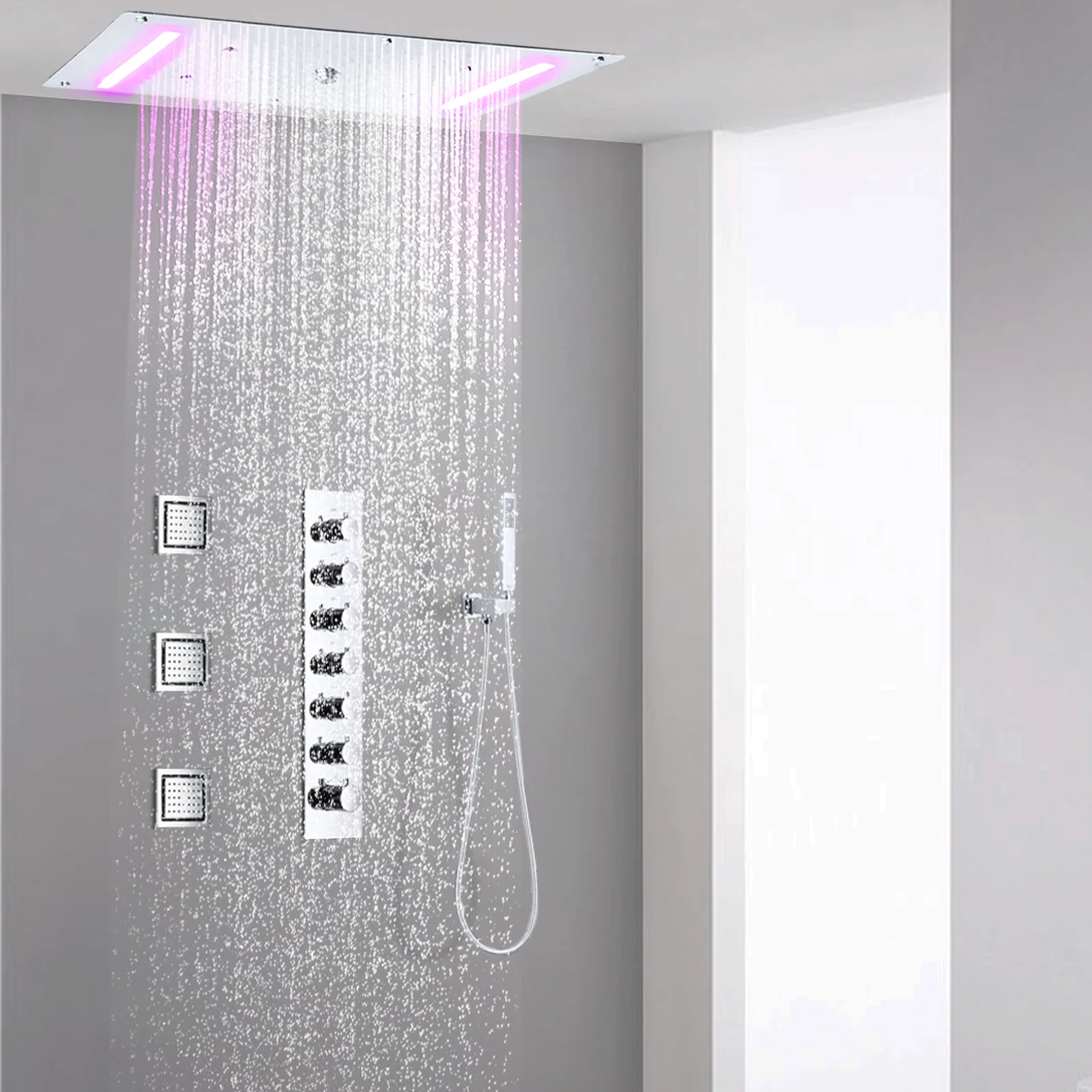 Ceiling recessed LED shower top spray chrome concealed shower set constant temperature