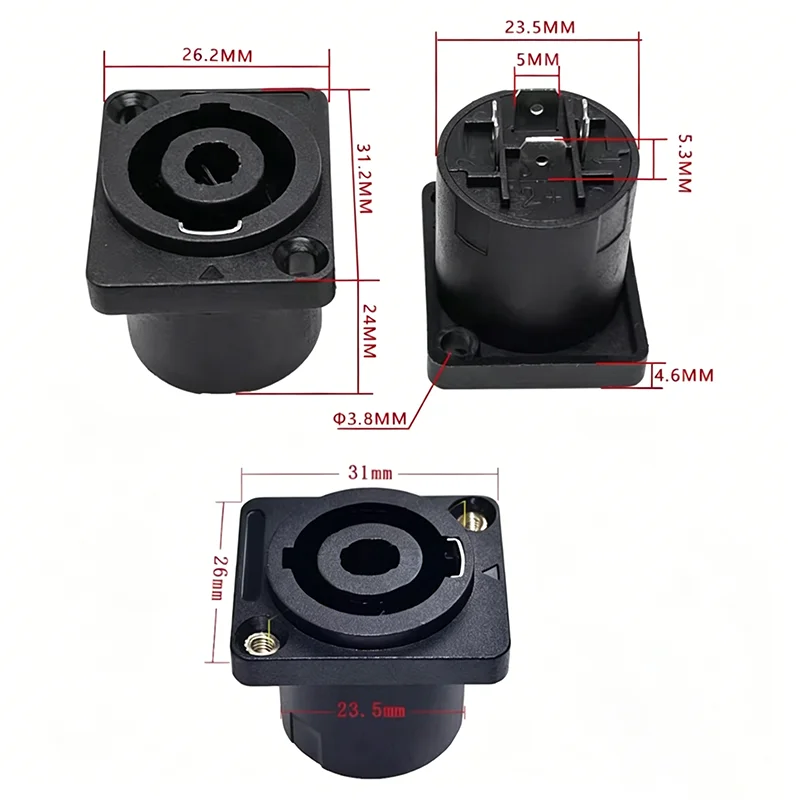 4 Pin Speakon Panel Mount Female Socket Audio Connector for Speaker Cable Amplifier PA System Audio Video Cable Wire Adapter nut - view 2
