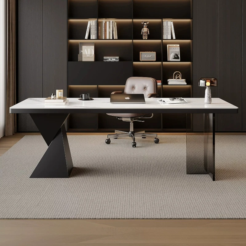 Luxury Sintered Stone Desk Modern Minimalist Home Office Workstation with Sleek Metal Legs Perfect for Home & Professional Use