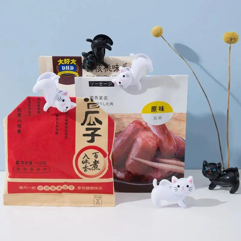 6Pcs Cute Cat Shaped Clips Multifunctional Food Sealing Clip Laundry Sock Photo Paper Clamp Home Kitchen Storage Organizer