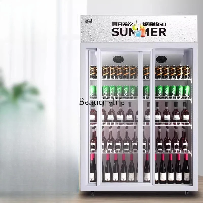 

3Vertical display freezer Commercial sliding door Left and right sliding door Refrigerated beverage cabinet