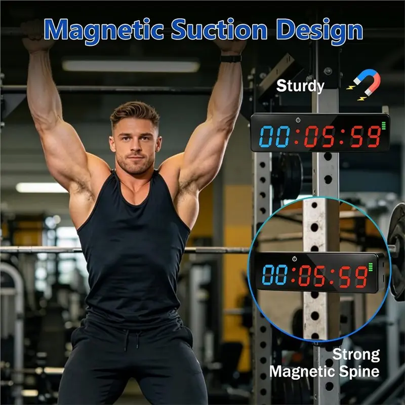 WORTHOWN-Digital Fitness Clock Rechargeable Small Gym Timer Clock With Powerful Magnet Countdown Countup Tabatas EMOM FGB