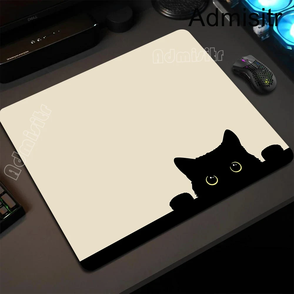 Black Cat Illustration Mouse Pad Small Office Table Mats Computer Accessories Washable Non-slip Rubber with Precision Lock Edge