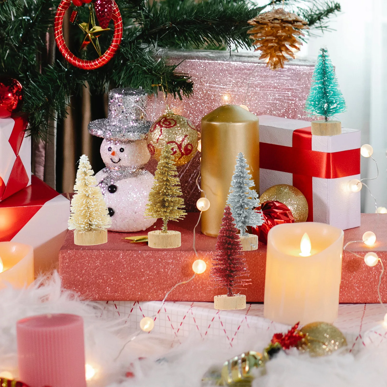 

60Pcs Desktop Xmas Tree Ornament Bright Colored Mini Pine Tree for Christmas Decoration Home Table Decor Party Theme Setup