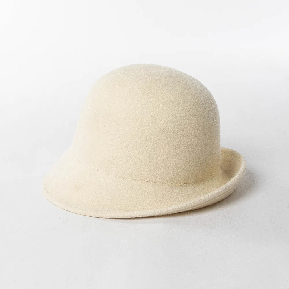 

Осень-зима, новая модная элегантная боковая шерстяная рыбацкая шляпа для женщин, теплая шляпа-ведро вогнутой формы для покупок на открытом воздухе