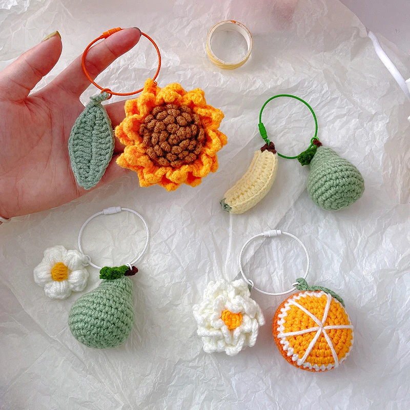 Knitting Plush Cherry Orange Crocheting Good Things Happen Keychain Pendant Women Hand-woven Wool Cute Bag Small Accessorie