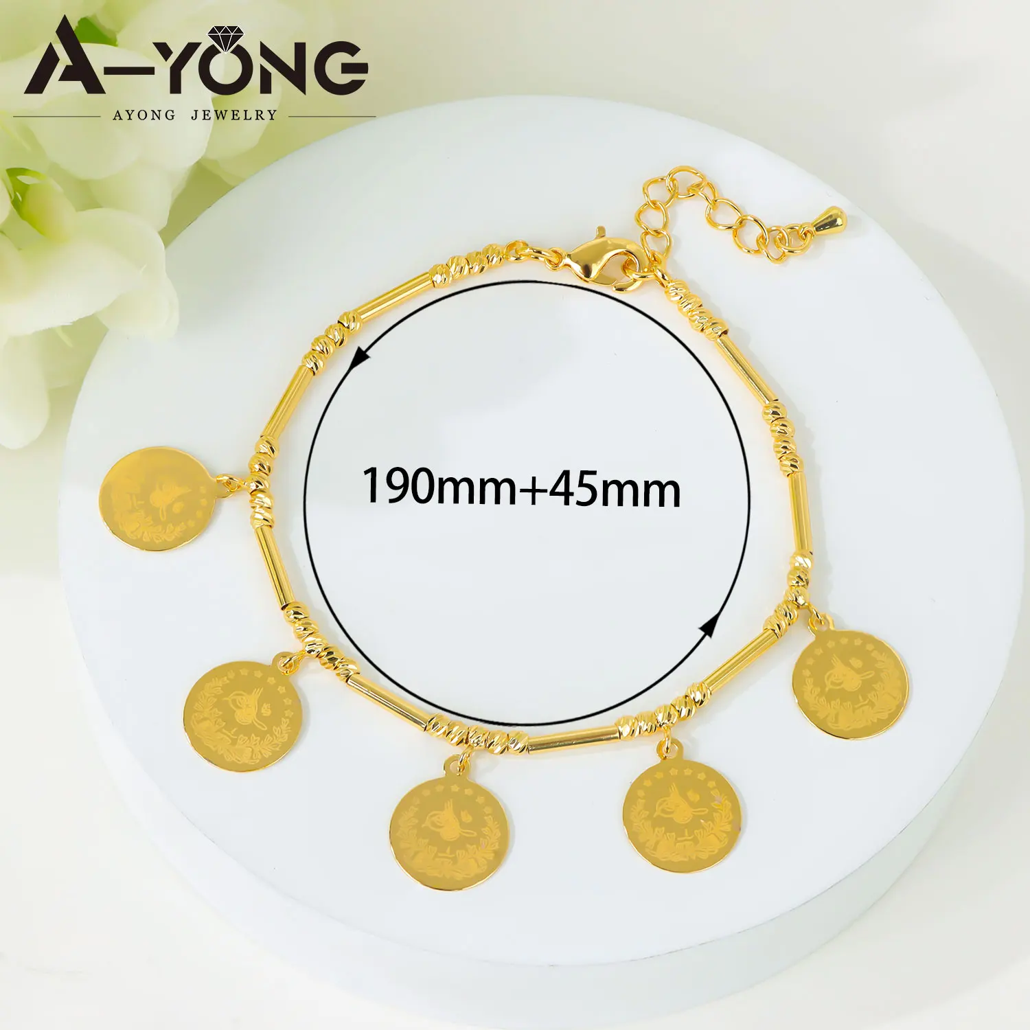 Arabisches Mode-Münzschmuckset 21k Vergoldet Dubai Vintage Charm Halskette Armband Oman Damen Braut Hochzeitsschmuck – Detail 9