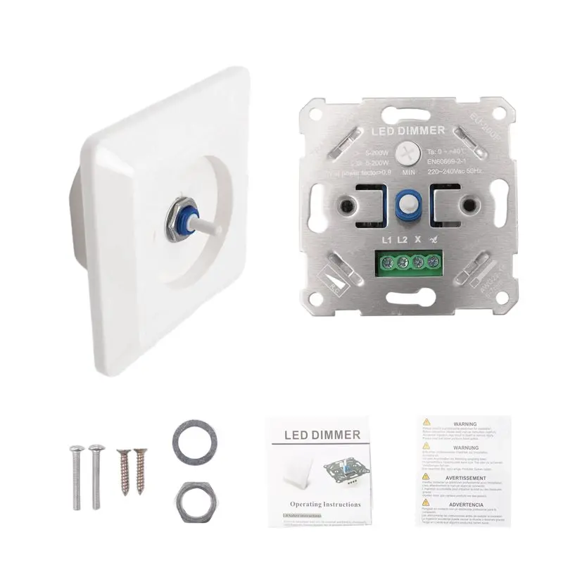 AT02-White Cover Plate Included LED Dimmer Switch 230V For Dimmable Leds/Halogen 5-200W Systems